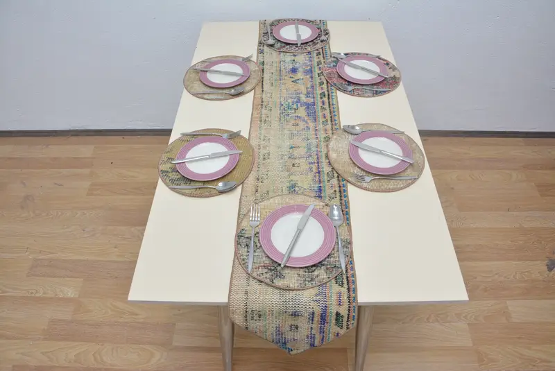 ボヘミアン ブルー & ベージュ長方形プレースマット、ゴシック スタイル プレースマット