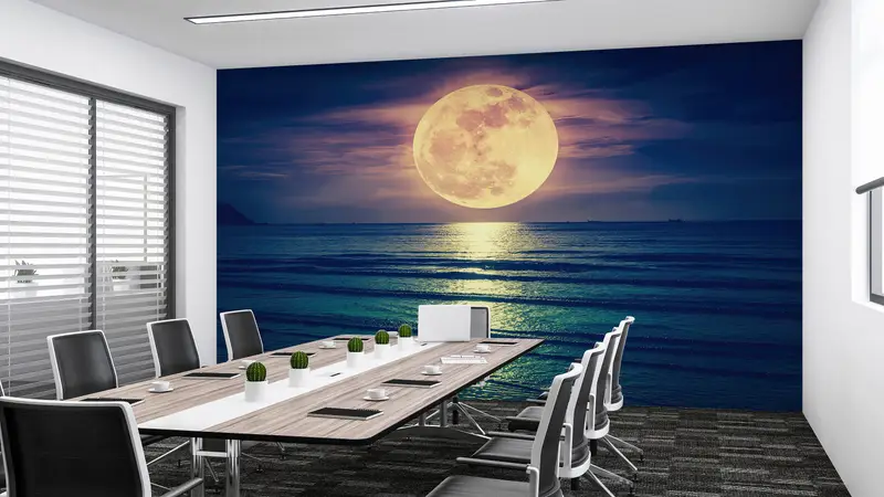 Sea Wallpaper, Super Moon Mural, Bright Wall Paper, Landscape Wallpaper, , Paper Wall Art, Wall Paper Peel and Stick, View Wall Decor, - 3