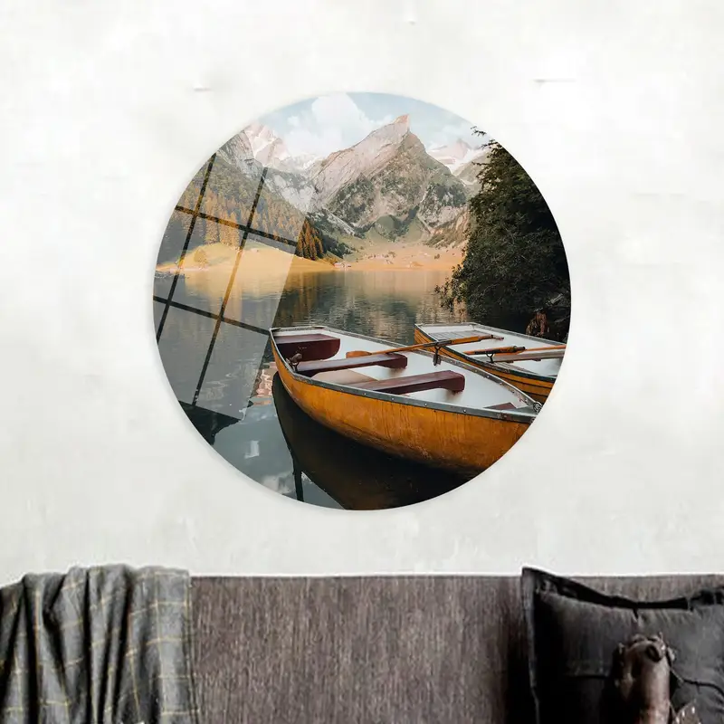 Elegant Nature Landscape Printed Canvas - Mountain & Boat View
