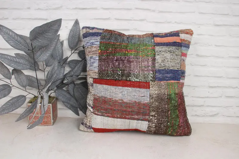 Handwoven Cushion Cover, Pet Cushion Cover, Turkish Pillow, Kilim Pillow, Pillow Sham, 20x20 Green Pillow Sham, Home Decor Pillow - 1