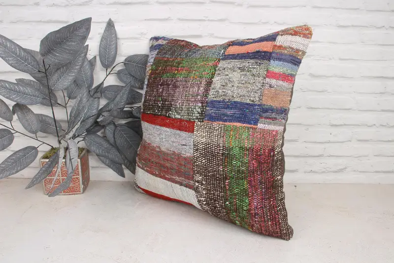 Handwoven Cushion Cover, Pet Cushion Cover, Turkish Pillow, Kilim Pillow, Pillow Sham, 20x20 Green Pillow Sham, Home Decor Pillow - 4