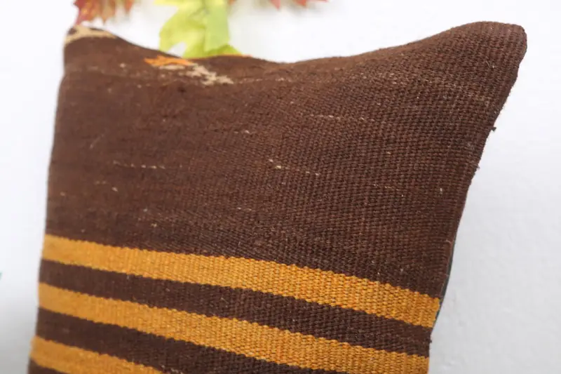Vintage Kilim Throw Pillow, Turkish Bench Cushion Cover, Pillow Sham, 16x16 Orange Pillow, Handmade Kilim Cushion, Boho Pillow - 5