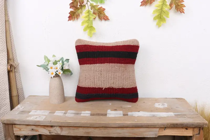 Pillow, Turkish Kilim Pillow, Car Pillow Case, Gift Pillow, Boho Pillow Sham Cover, 12x12 Red Pillow Case, Seat Cushion Cover - 1