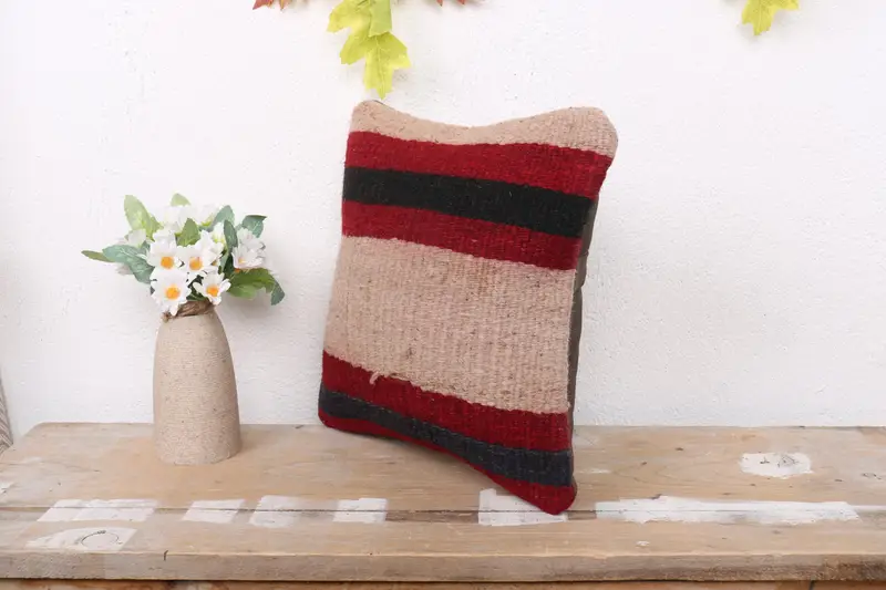 Pillow, Turkish Kilim Pillow, Car Pillow Case, Gift Pillow, Boho Pillow Sham Cover, 12x12 Red Pillow Case, Seat Cushion Cover - 4