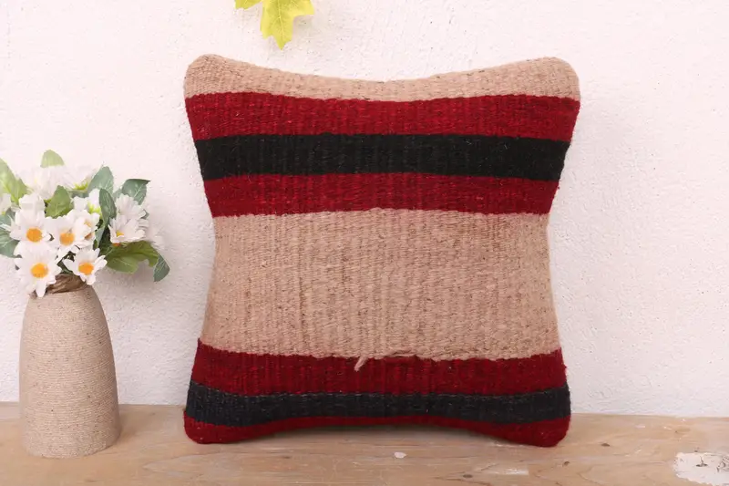 Pillow, Turkish Kilim Pillow, Car Pillow Case, Gift Pillow, Boho Pillow Sham Cover, 12x12 Red Pillow Case, Seat Cushion Cover - 2