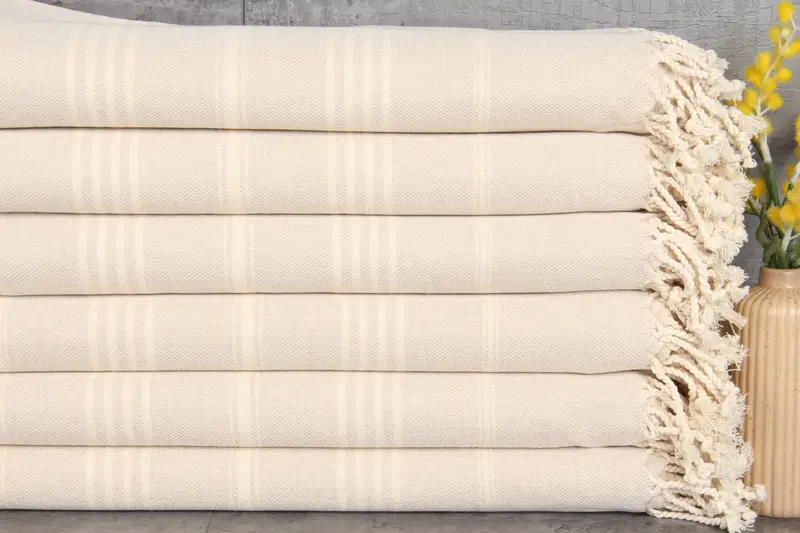 Turkish Towel Beach Monogram Beige Striped Bath Towel, 67x40 Inches