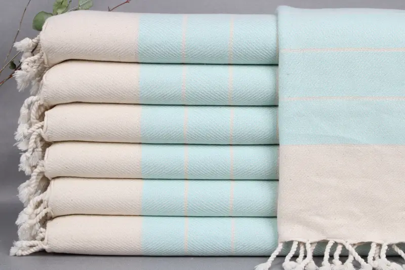 Hand Towel Custom Mint Striped Turkish Cotton, Beige, 16x36 Inches