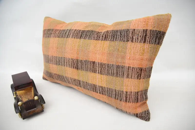 Customized Pillow Cover, Vintage Kilim Pillow, Throw Kilim Pillow, 12x20 Orange Pillow Case, Cushion Case, Customized Cushion, Turkish Pillow - 3