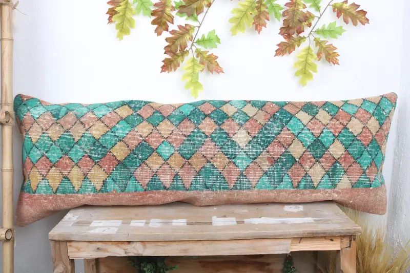 Pillow Case, Vintage Kilim Pillow, Throw Kilim Pillow, Kilim Cushion Sham, 16x48 Green Pillow Case, Handmade Throw Pillow Cover - 2