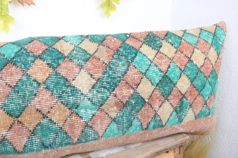 Pillow Case, Vintage Kilim Pillow, Throw Kilim Pillow, Kilim Cushion Sham, 16x48 Green Pillow Case, Handmade Throw Pillow Cover - 4