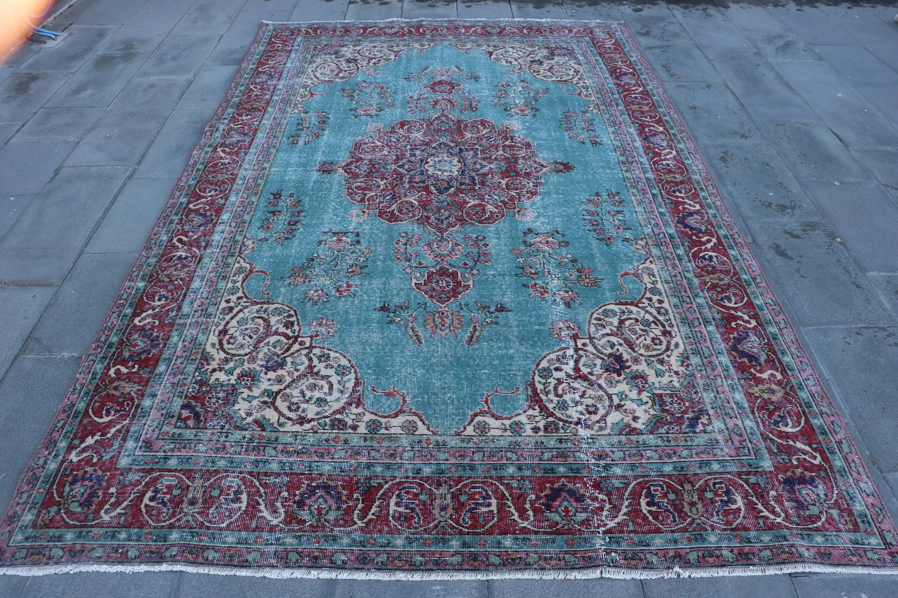 6,2x10,2 ft großer Vintage-Teppich, blau-roter türkischer Tarnwollteppich - 1