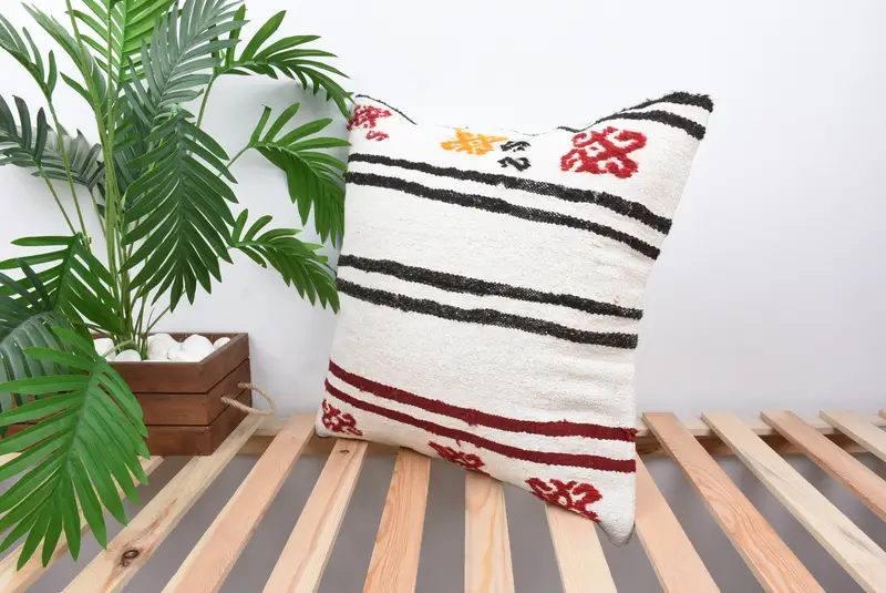 Outdoor Throw Cushion Case, 20x20 White Pillow Cover, Pillow for Couch, Pillow, Home Decor Pillow, Boho Throw Cushion Cover, Handmade Kilim Cushion - 5