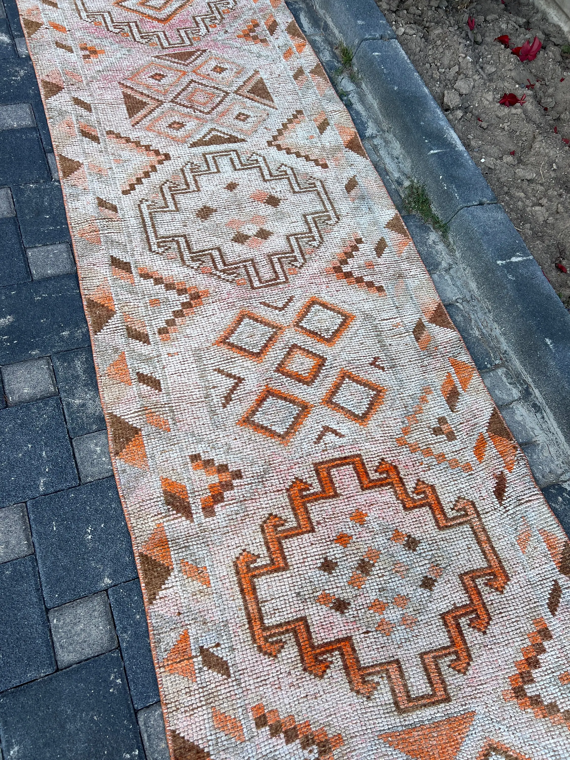 2.9x11.5 ft Vintage Turkish Rug, Runner Rug, Orange Brown Oriental Wool Rug - 1