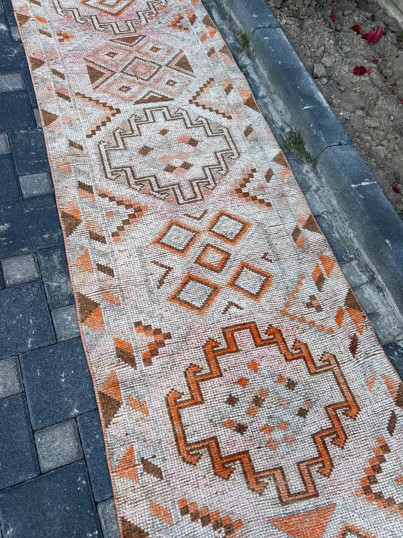 Vibrant Orange Rug, 2,1x11,6 ft Oriental Design