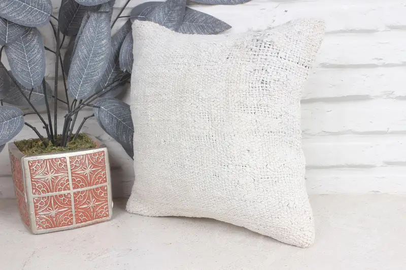 Ethnical Kilim Rug Pillow, Boho Pillow, 12x12 Beige Pillow Sham, Pillow for Couch, Bright Cushion Case, Decorative Throw Cushion Case, Cushion Case - 3