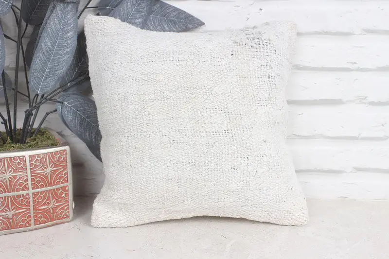 Ethnical Kilim Rug Pillow, Boho Pillow, 12x12 Beige Pillow Sham, Pillow for Couch, Bright Cushion Case, Decorative Throw Cushion Case, Cushion Case - 1
