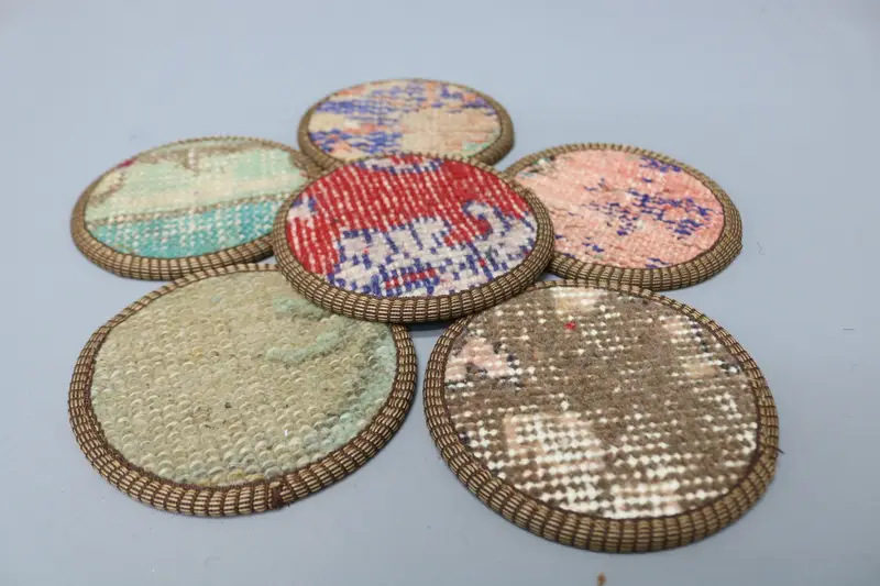 Red and Brown Kilim Coaster, Traditional Tribal Coaster