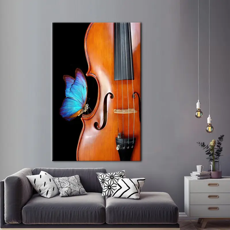 Contemporary Blue Butterfly Violinist Canvas Print - Luxury Decor