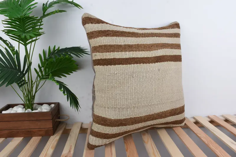 Vintage Kilim Pillow, Authentic Cushion Case, Crochet Pattern Pillow Cover, Home Decor Pillow, Cushion, 24x24 Beige Pillow Cover, Gift Pillow - 4