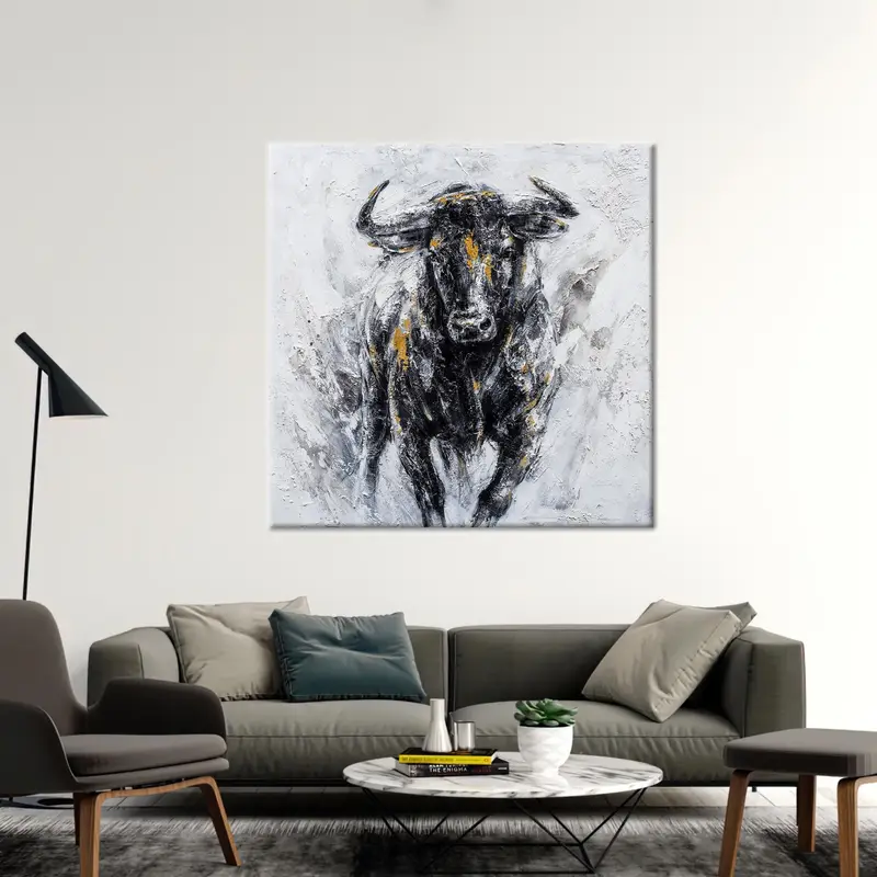 モダンなブラックブルキャンバス：マンケイブロフトのための抽象アート