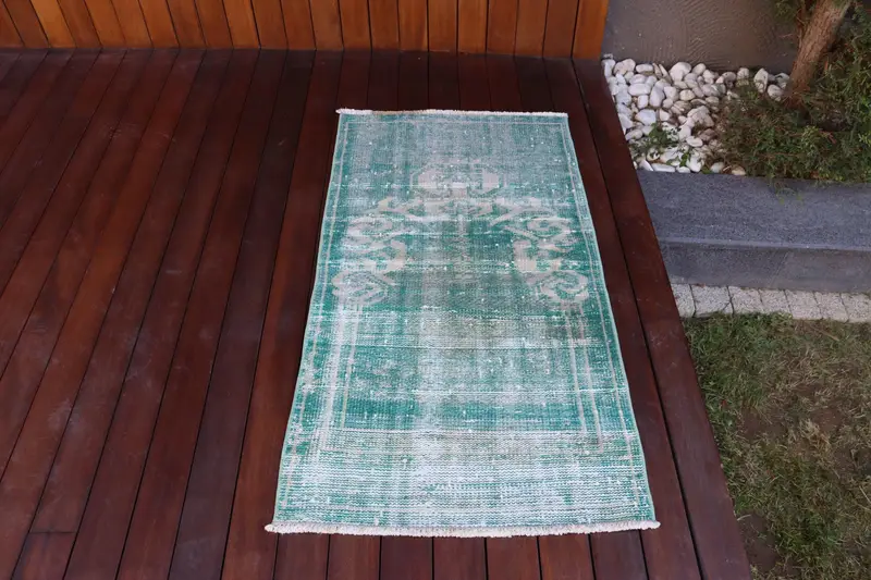 2.2x4.1 ft Rug, Small Vintage Rug, Green Oushak Camouflage Rug - 1