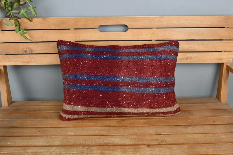 Ikat Cushion, Cushion, Kilim Pillow Cover, Neutral Pillow Case, Pillow for Sofa, 16x24 Red Cushion, Kilim Pillow, Aesthetic Pillow Cover - 6