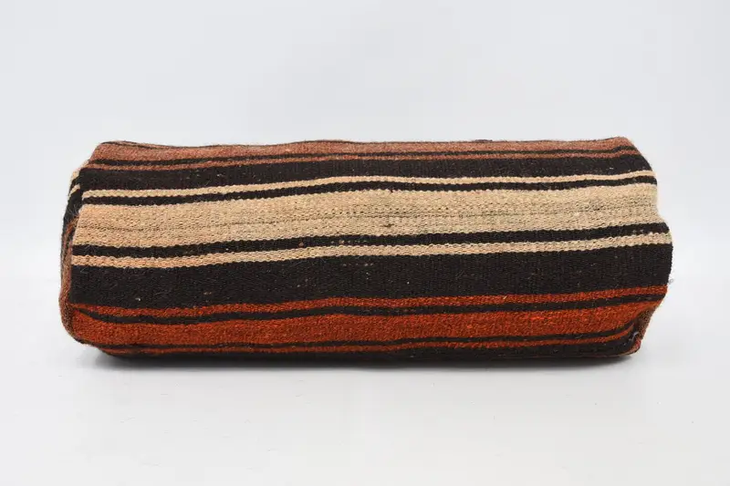 Handgefertigtes besticktes Kissen, Vintage-Kissen in Braun und Orange