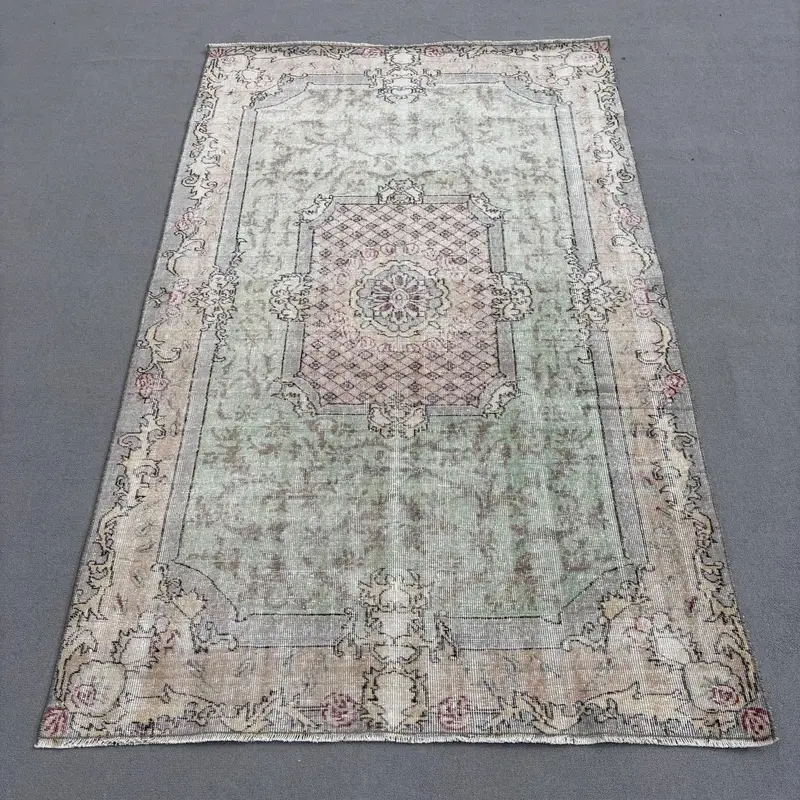 Alfombra turca, alfombra de área de 4,7x7,8 pies, alfombra vintage de lana Ikat gris - 1