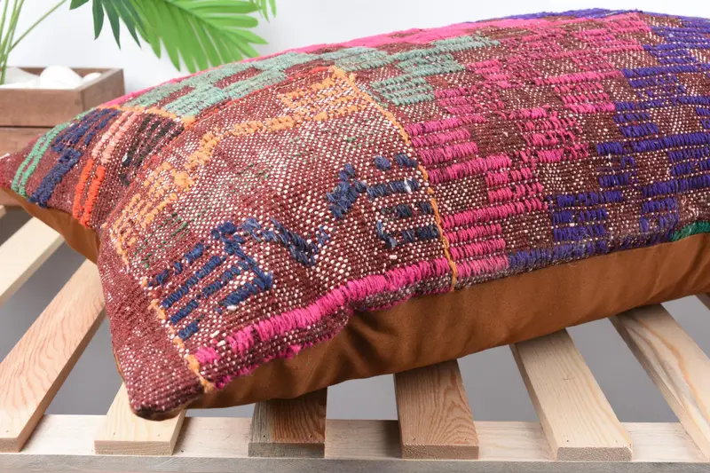 Pillow Case, Square Throw Cushion Case, Interior Designer Pillow, Turkish Kilim Pillow, 16x36 Pink Pillow Sham, Vintage Kilim Throw Pillow - 6