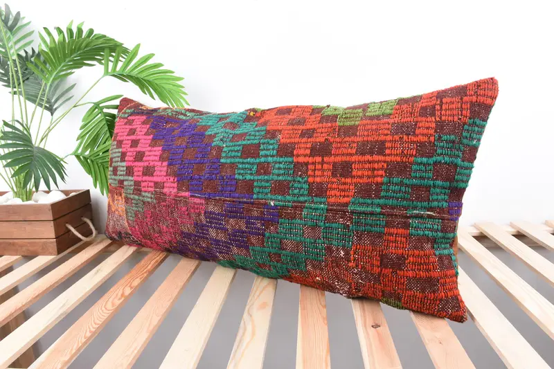 Pillow Case, Square Throw Cushion Case, Interior Designer Pillow, Turkish Kilim Pillow, 16x36 Pink Pillow Sham, Vintage Kilim Throw Pillow - 4