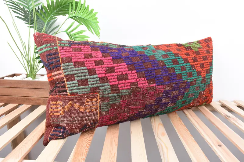 Pillow Case, Square Throw Cushion Case, Interior Designer Pillow, Turkish Kilim Pillow, 16x36 Pink Pillow Sham, Vintage Kilim Throw Pillow - 5