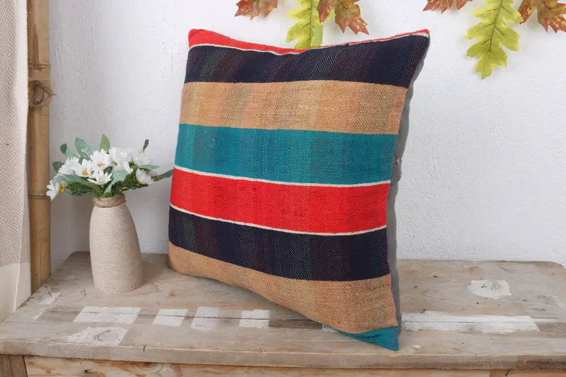 16x16 Red Pillow Case, Pillow Case, Handmade Kilim Cushion, Pillow for Sofa, Indoor Pillow Cover, Vintage Kilim Throw Pillow - 4