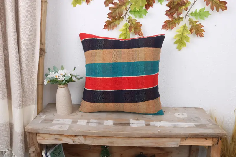 16x16 Red Pillow Case, Pillow Case, Handmade Kilim Cushion, Pillow for Sofa, Indoor Pillow Cover, Vintage Kilim Throw Pillow - 1
