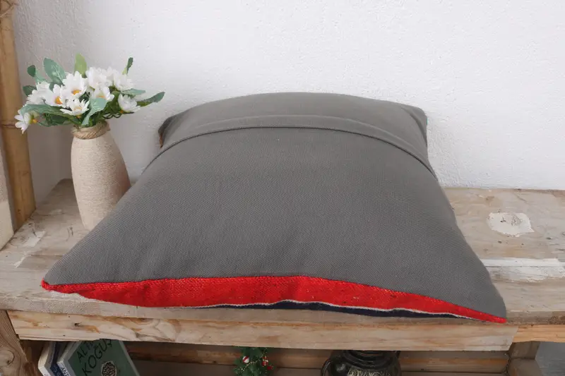 16x16 Red Pillow Case, Pillow Case, Handmade Kilim Cushion, Pillow for Sofa, Indoor Pillow Cover, Vintage Kilim Throw Pillow - 7
