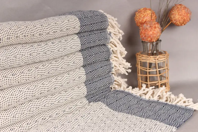 Best Friend Christmas Gift Navy Cotton Towel, Handmade, 40x71 Inches