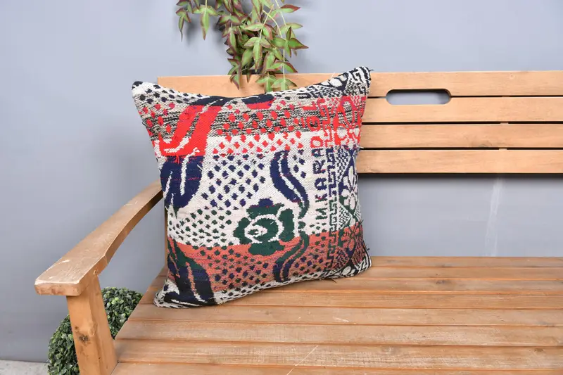 Cushion, Kilim Rug Pillow Sham, Handwoven Cushion Case, Garden Pillow, 20x20 White Cushion, Kilim Cushion Sham, Boho Pillow, Pillow for Couch - 1