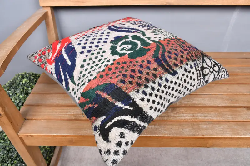 Cushion, Kilim Rug Pillow Sham, Handwoven Cushion Case, Garden Pillow, 20x20 White Cushion, Kilim Cushion Sham, Boho Pillow, Pillow for Couch - 2