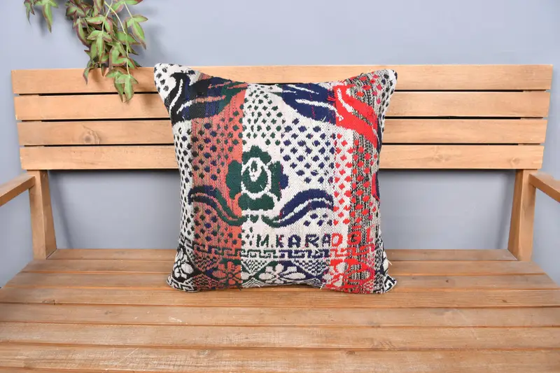 Cushion, Kilim Rug Pillow Sham, Handwoven Cushion Case, Garden Pillow, 20x20 White Cushion, Kilim Cushion Sham, Boho Pillow, Pillow for Couch - 6