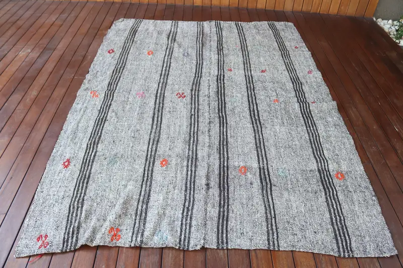 5.5x7.4 ft Rug, Large Turkish Rug, Gray Kilim Southwestern Rug - 1