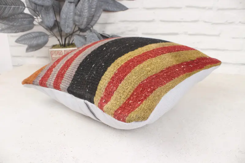 Vintage Kilim Pillow, Ethnical Kilim Rug Pillow, Colorful Pillow Cover, 16x16 Red Cushion, Pillow Case, Handmade Kilim Cushion - 6
