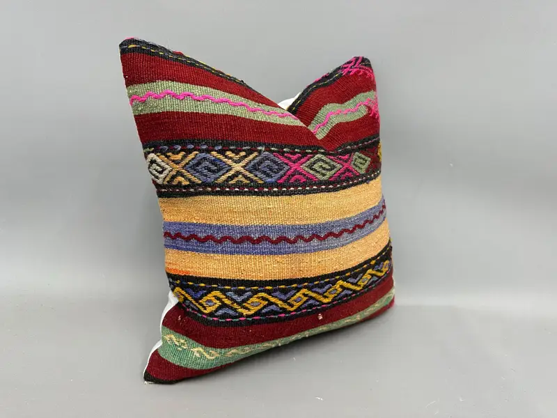 18x18 Pink Cushion, Handmade Kilim Cushion, Handmade Pillow, Turkish Pillow, Kilim Pillow Cover, Ethnic Cushion, Cushion Cover - 2