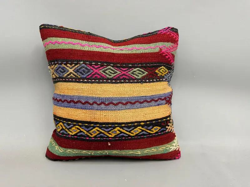18x18 Pink Cushion, Handmade Kilim Cushion, Handmade Pillow, Turkish Pillow, Kilim Pillow Cover, Ethnic Cushion, Cushion Cover - 4