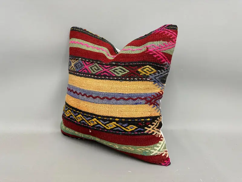 18x18 Pink Cushion, Handmade Kilim Cushion, Handmade Pillow, Turkish Pillow, Kilim Pillow Cover, Ethnic Cushion, Cushion Cover - 3