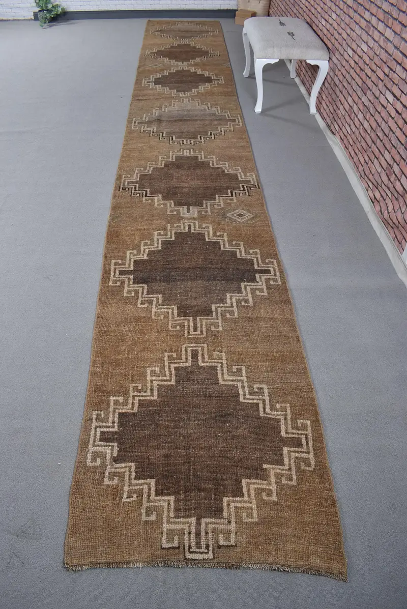 Brown & Beige Rug, 2.2x1.6 ft Striped Geometric Design