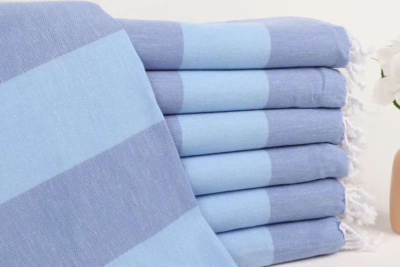 Personalized Beach Towel Turkish Cotton Light Blue-Sax Stripes, 40x71 Inches