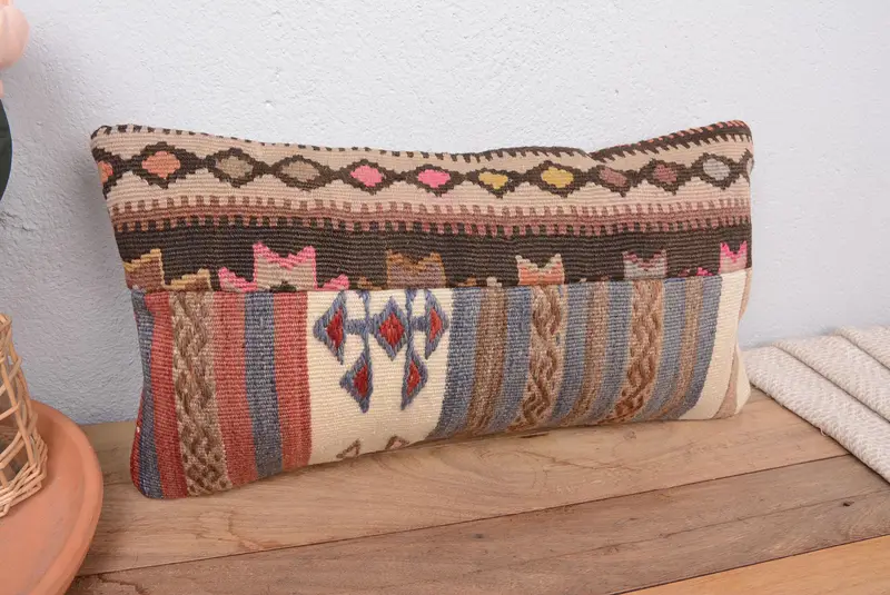 Rotes Patchwork-Wurfkissen, 10x20 besticktes Vintage-Kissen