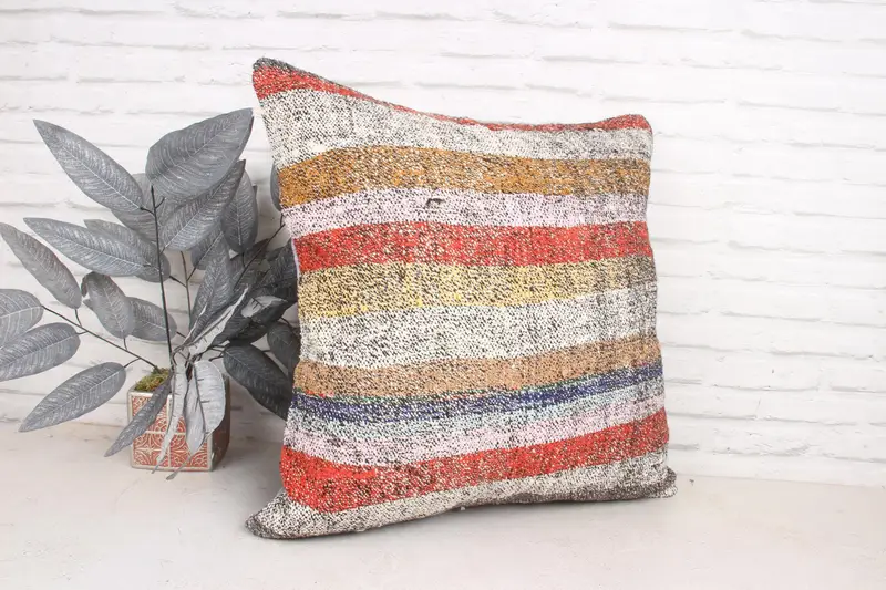 Kilim Cushion Sham, Turkish Kilim Pillow, Vintage Kilim Throw Pillow, Neutral Throw Cushion Cover, Pillow Sham, 24x24 Red Pillow - 3