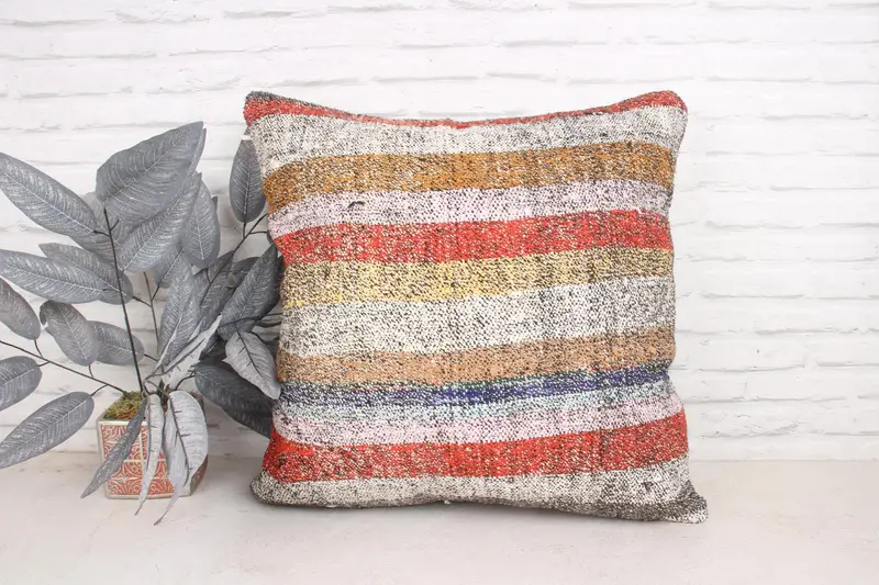 Kilim Cushion Sham, Turkish Kilim Pillow, Vintage Kilim Throw Pillow, Neutral Throw Cushion Cover, Pillow Sham, 24x24 Red Pillow - 1
