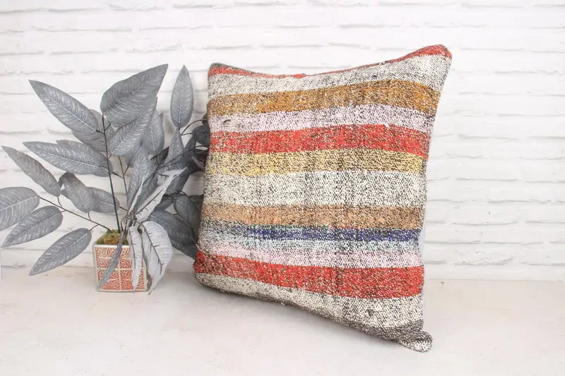 Kilim Cushion Sham, Turkish Kilim Pillow, Vintage Kilim Throw Pillow, Neutral Throw Cushion Cover, Pillow Sham, 24x24 Red Pillow - 4