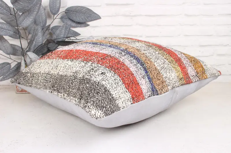 Kilim Cushion Sham, Turkish Kilim Pillow, Vintage Kilim Throw Pillow, Neutral Throw Cushion Cover, Pillow Sham, 24x24 Red Pillow - 6